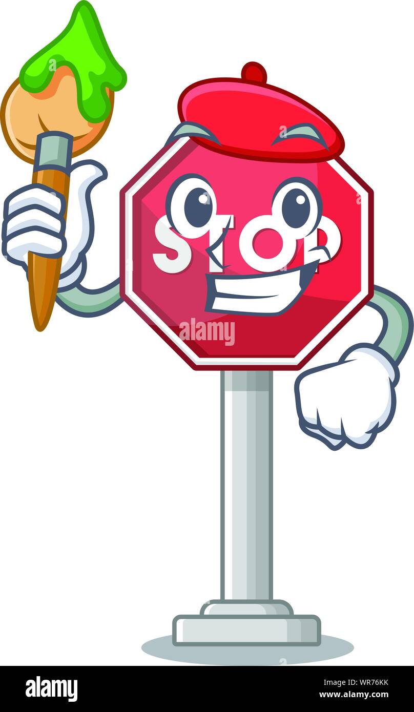 Artist sign stop mascot shaped with character Stock Vector