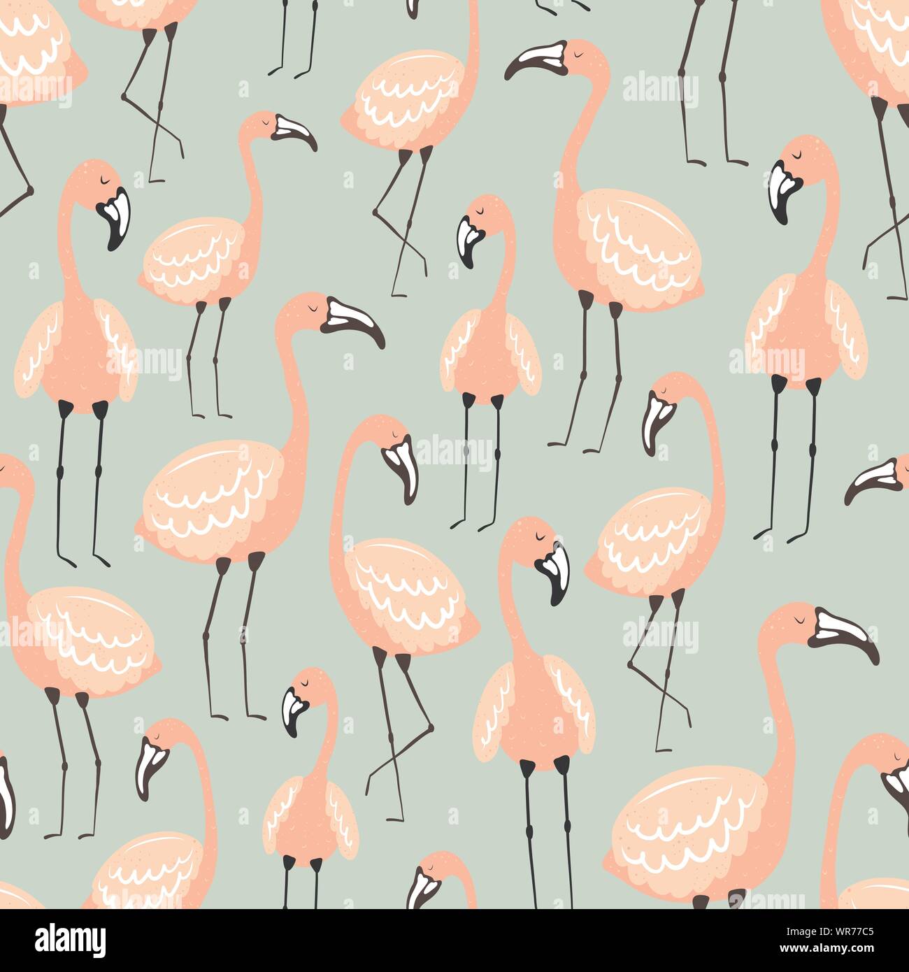Seamless tropical pattern with pink flamingos on the green background.  Vector summer hand-drawn illustration of a flamingo for kids, gifts,  textiles Stock Vector Image & Art - Alamy