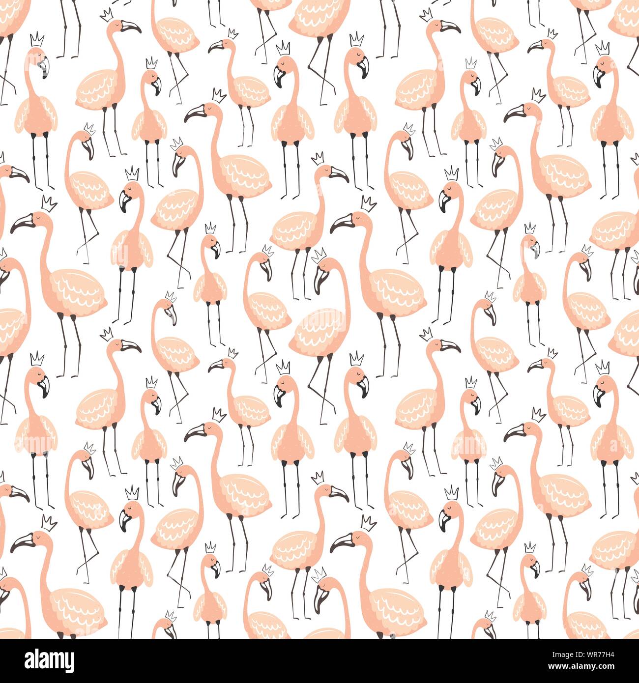 Seamless tropical pattern with cute pink flamingos in the crown. Vector ...