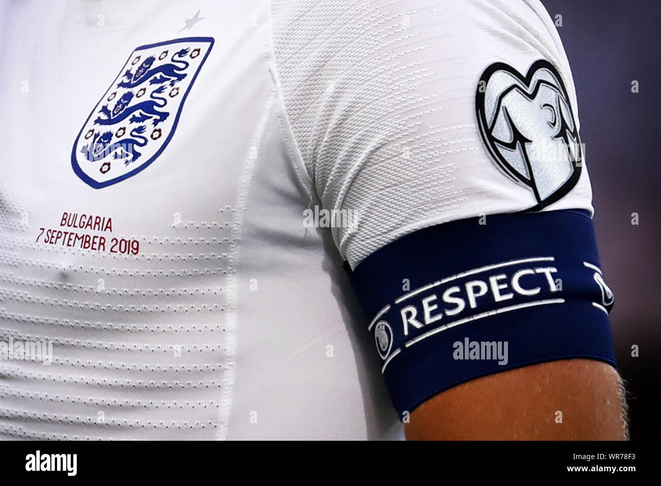 England crest, Euro 2020 branding and UEFA Respect captains armband -  England v Bulgaria, UEFA Euro 2020 Qualifier - Group A, Wembley Stadium,  London, UK - 7th September 2019 Editorial Use Only Stock Photo - Alamy