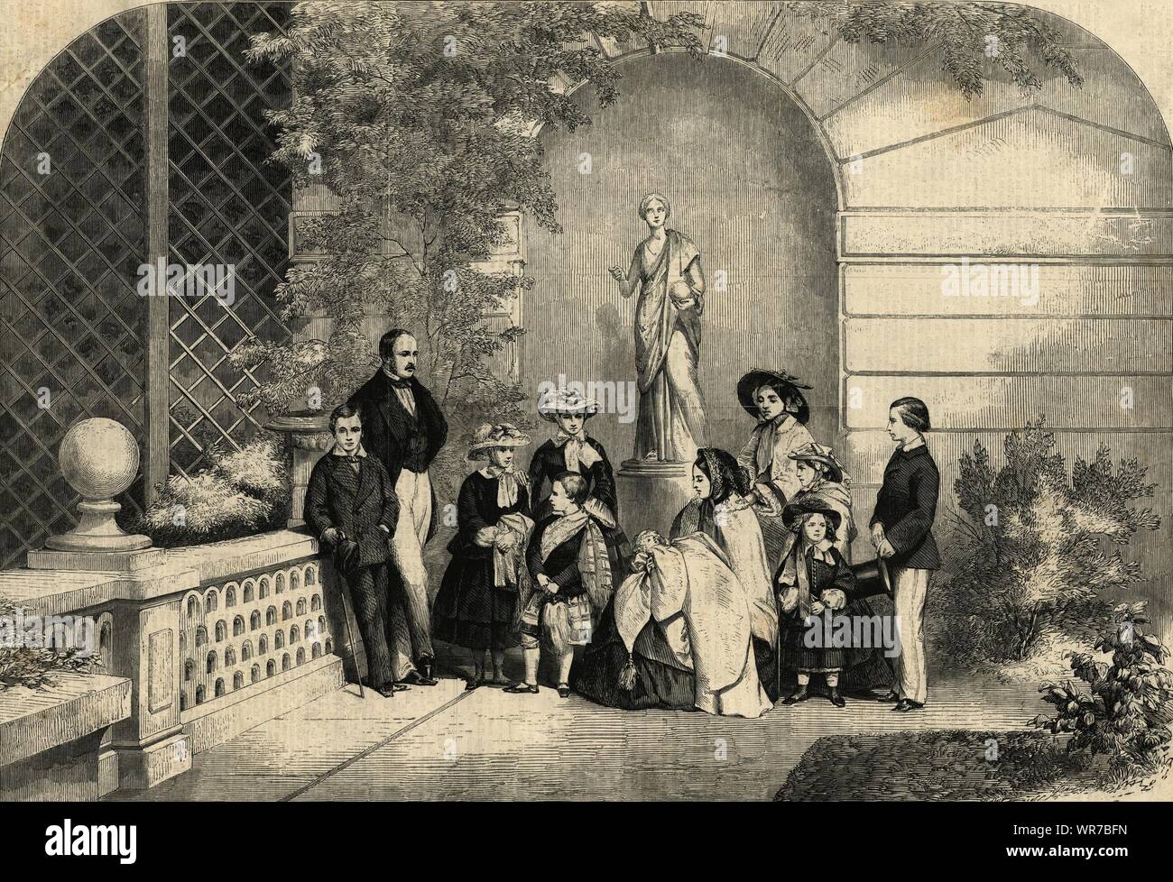 'The Royal Family at Osborne'. Isle of Wight. Royalty 1859 ILN full page print Stock Photo