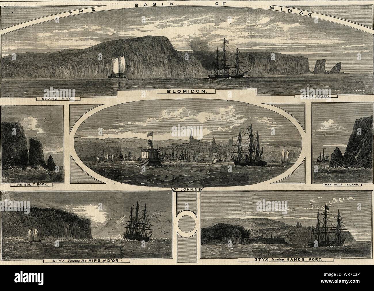 HMS Styx voyage. Minas Basin. Hantsport-St. John, New Brunswick. Canada 1860 Stock Photo