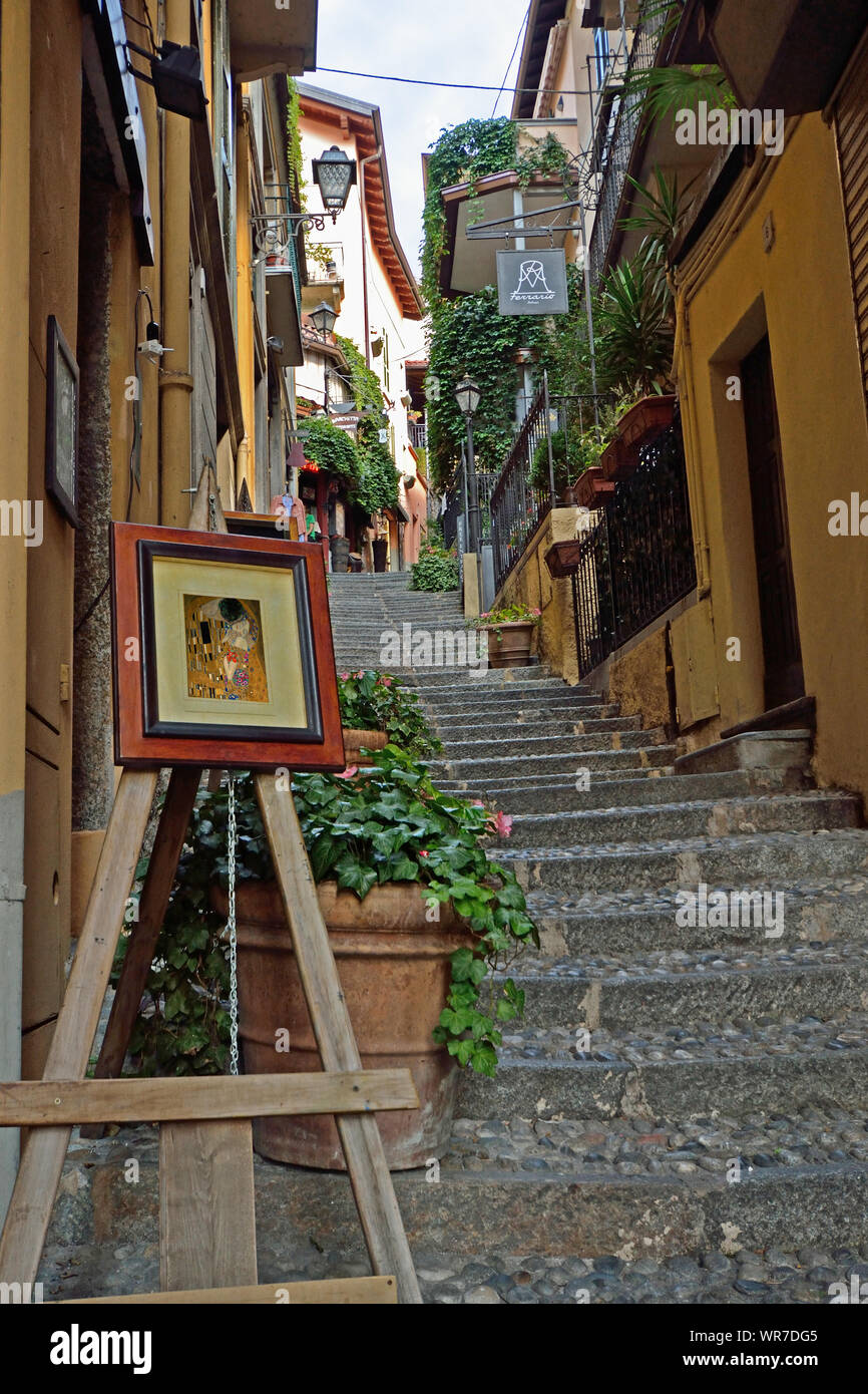 Narrow street in Bellagio on Lake Como - Lecco, Lombardy, Italy Stock Photo