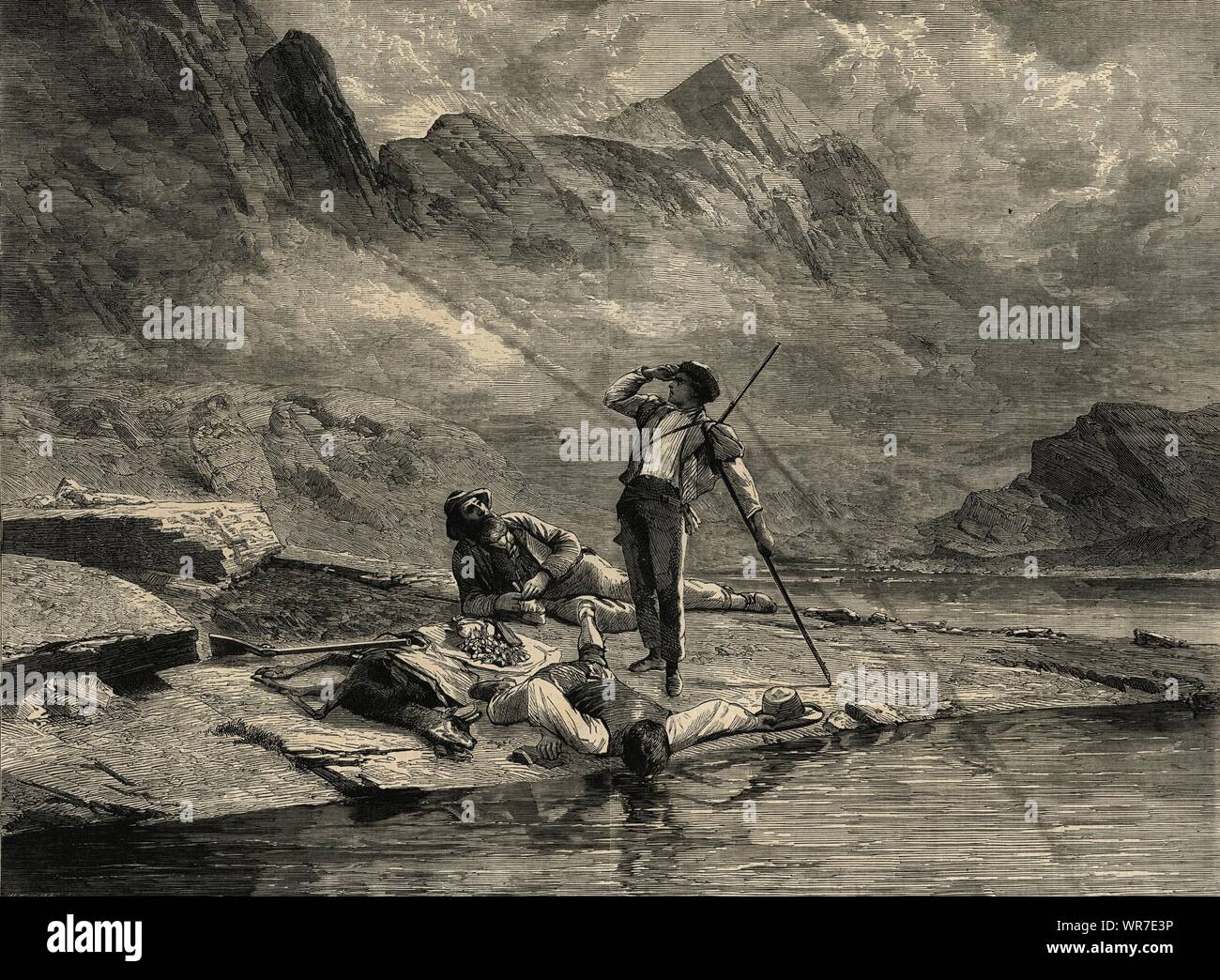 The International Exhibition "Chamoishunters reposing". London. Hunting 1862 Stock Photo Alamy