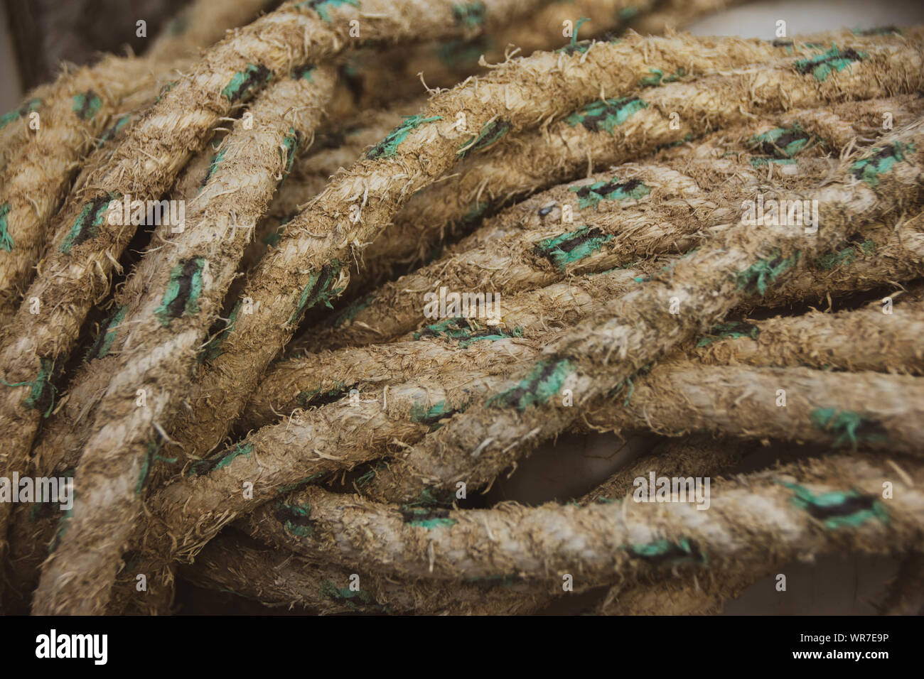 Close up of weathered fisherman's rope Stock Photo