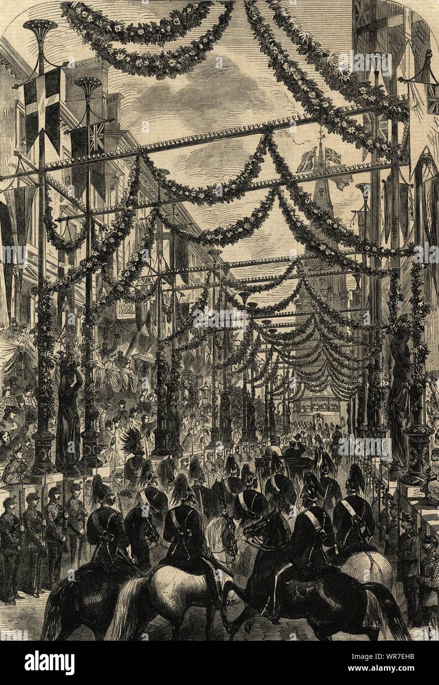Prince of Wales (Edward VII) cortege Princess Street, Halifax. Yorkshire 1863 Stock Photo