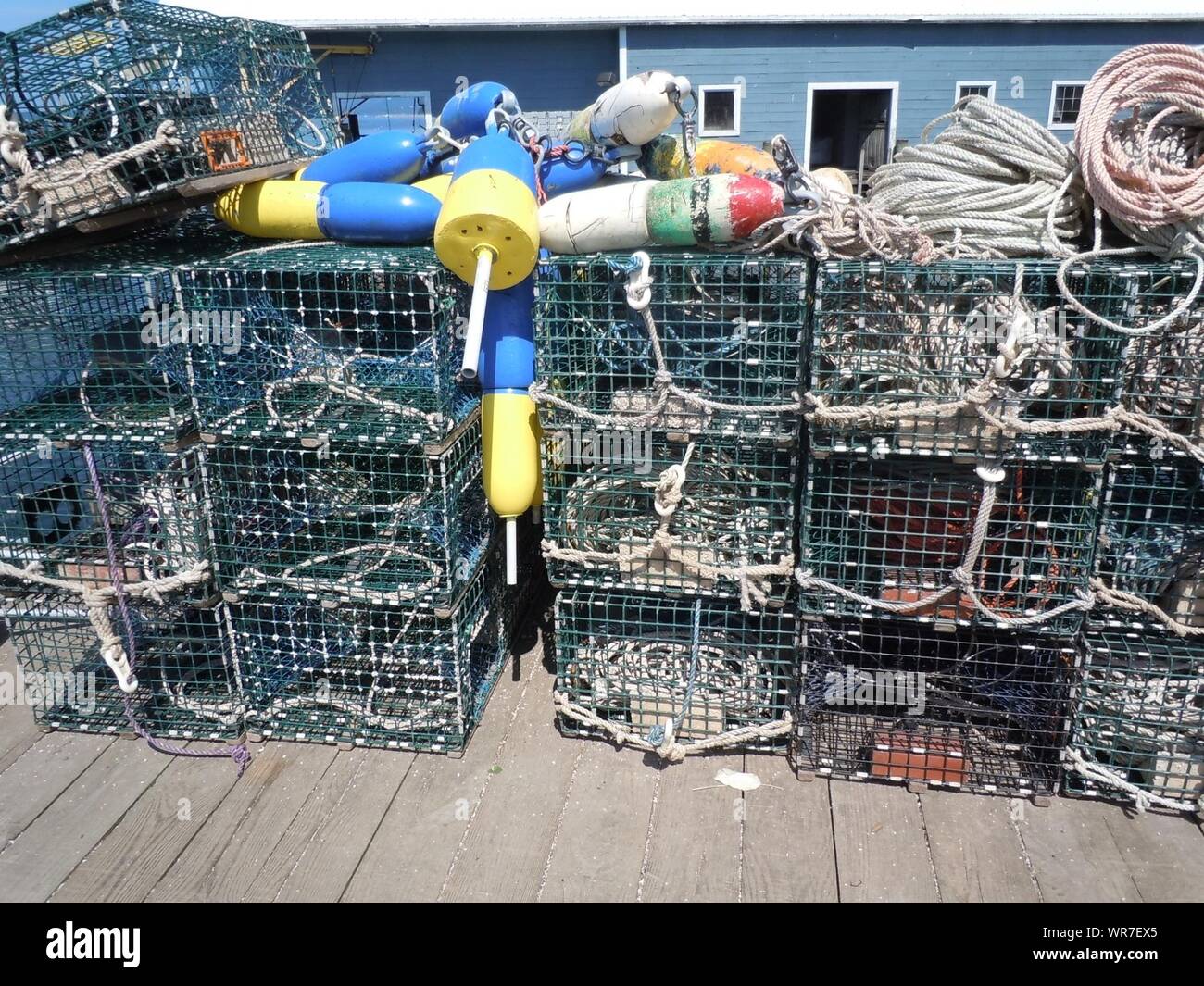 Rope In Lobster Traps At Harbor Stock Photo Alamy