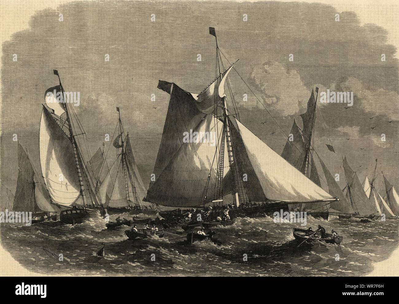 A Barking carrier collecting fish from the trawler fleet on the Dogger Bank  1864 Stock Photo - Alamy