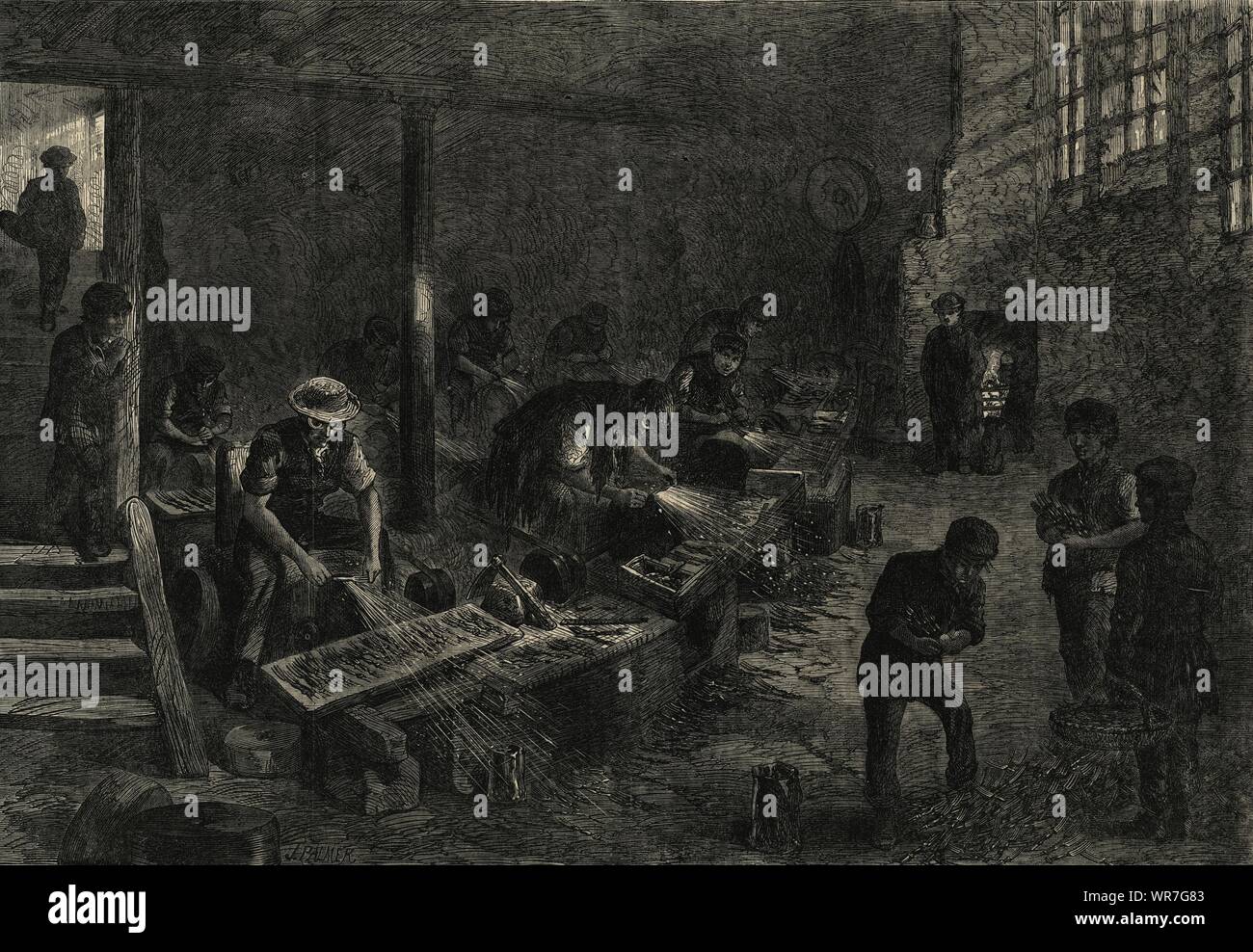 The Sheffield steel manufactures: Hull of the fork-grinders. Manufacturing 1866 Stock Photo