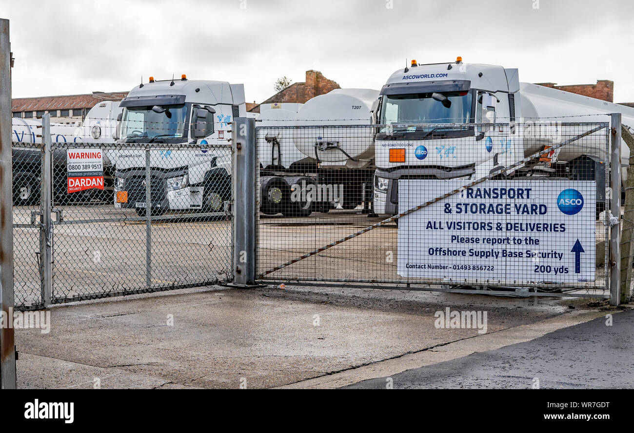 Great Yarmouth, Norfolk, UK September 08 2019. ASCO HGVs and lorries