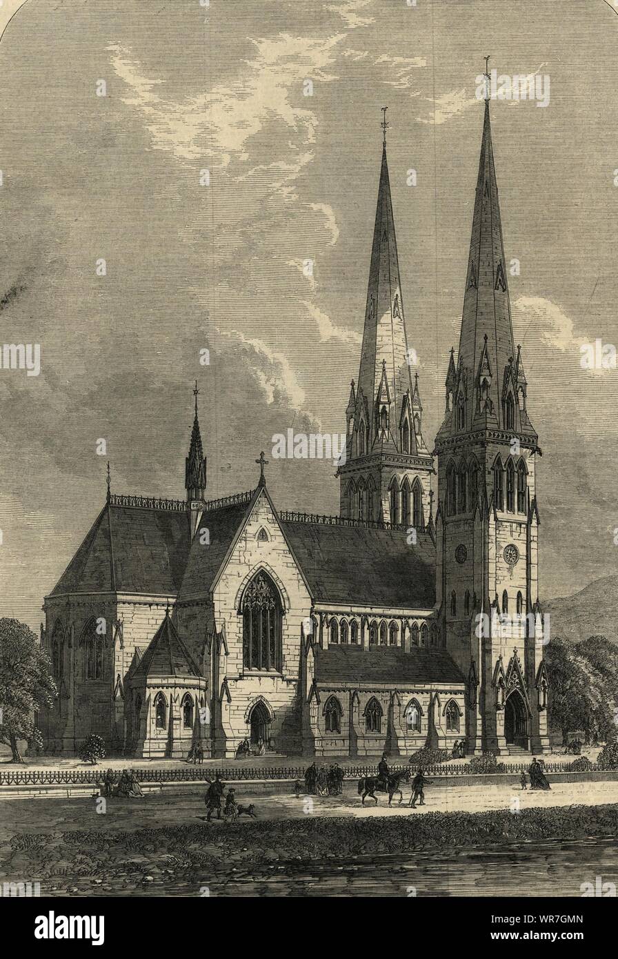 The new Cathedral of St. Andrew, Inverness. Scotland. Churches 1866 ILN print Stock Photo
