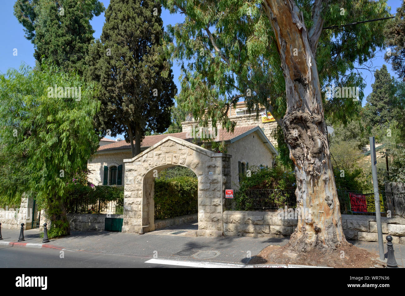 Exterior of a house at No. 14  Emek Refaim Street (The German Colony) Built in 1877 Jerusalem, Israel. This neighbourhood was established in the secon Stock Photo