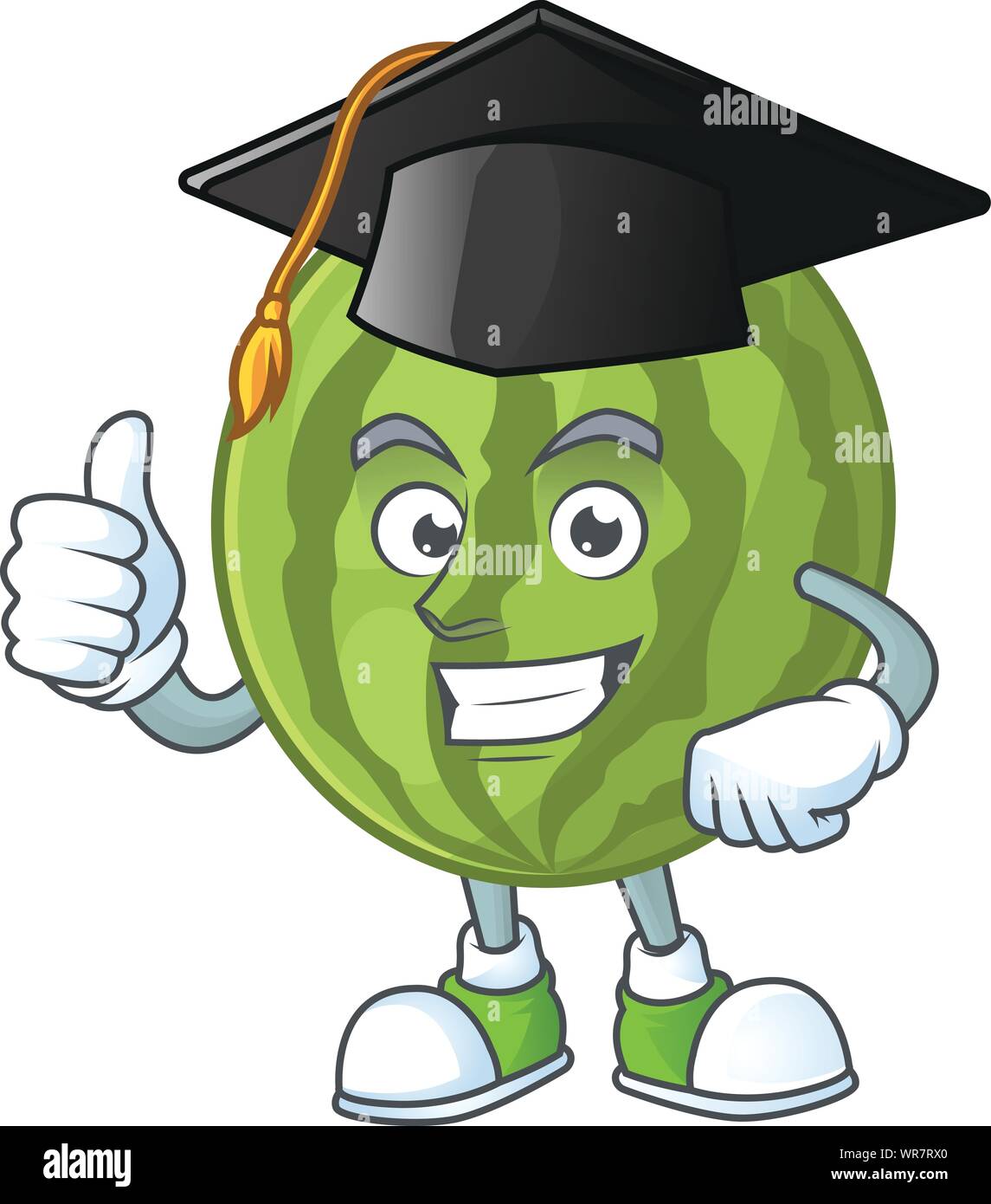 Graduation watermelon cartoon mascot with fruit freshness Stock Vector