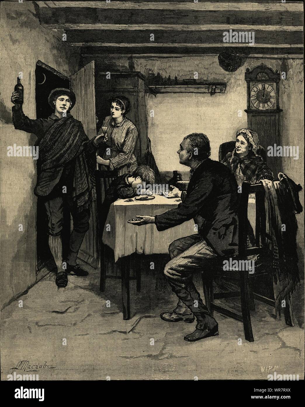 The first foot: A Scottish custom on New-Year's Eve. Society. Scotland 1882 Stock Photo