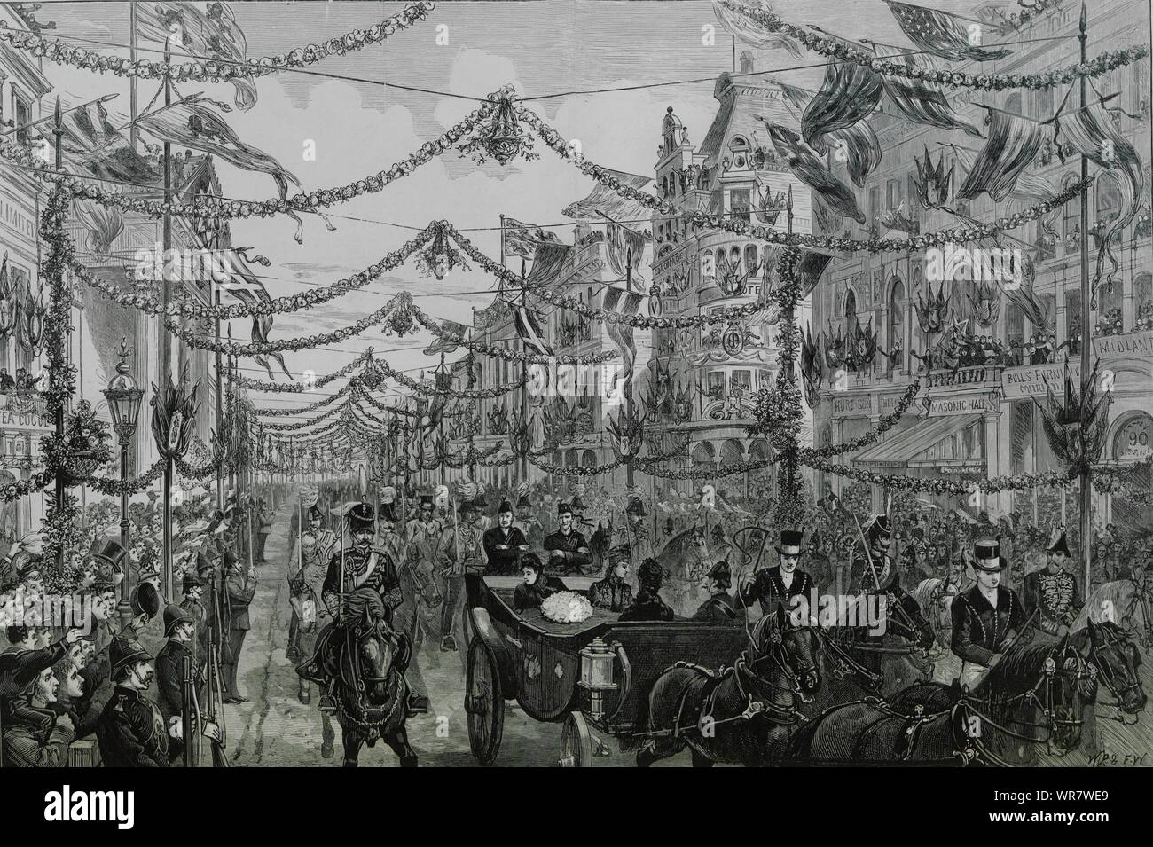Queen Victoria's procession on New Street, Birmingham. Warwickshire 1887 Stock Photo