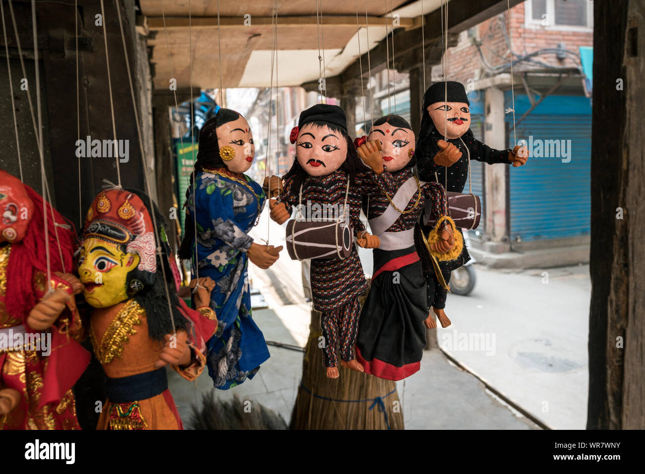 Puppets for sale at a stall in Thamel district in Kathmandu, Nepal Stock Photo