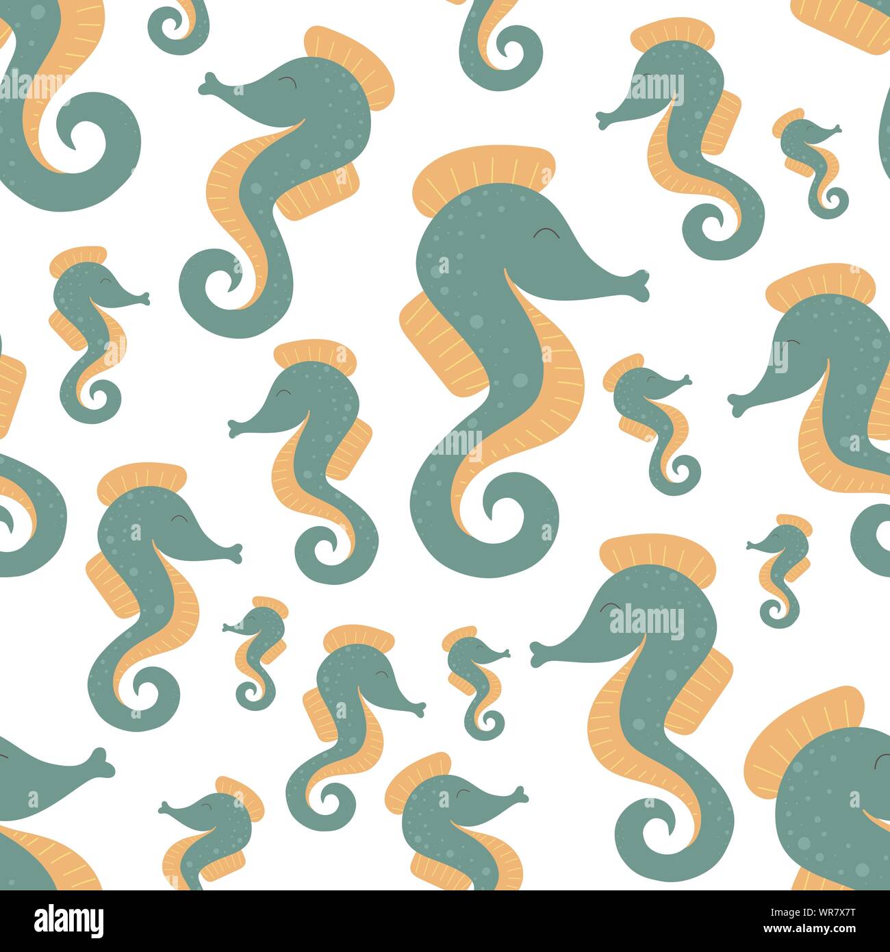 Seamless summer pattern with cute seahorses. Vector sea illustration ...
