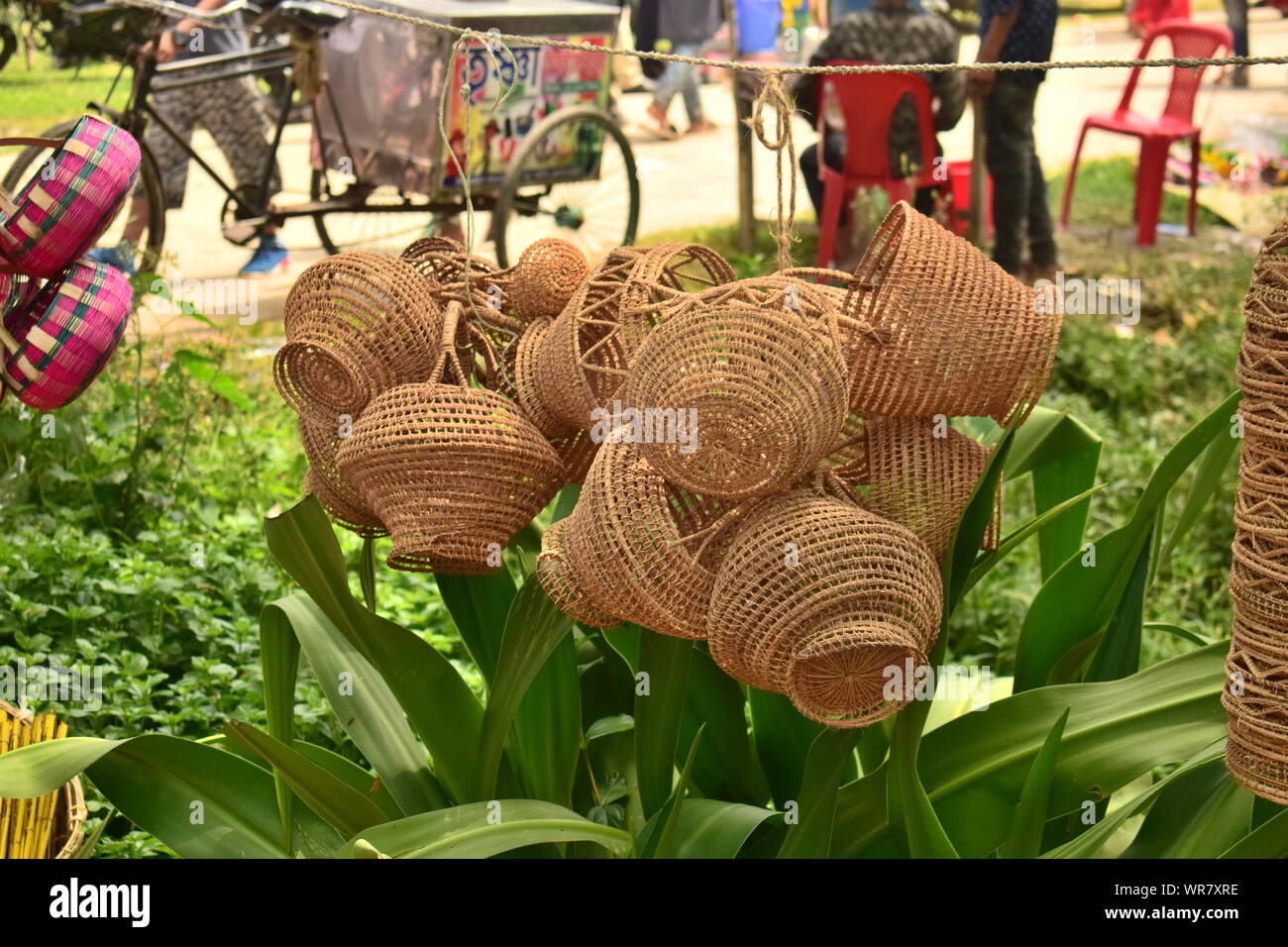 cane made baskets and utensils Stock Photo Alamy