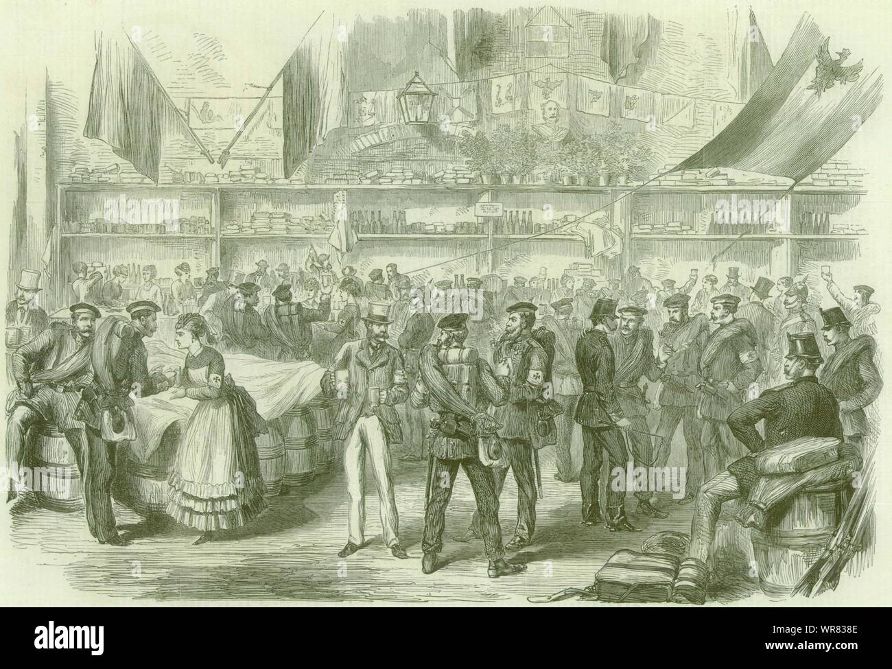 Franco-Prussian War: The farewell at Potsdam railway station 1870 ILN print Stock Photo