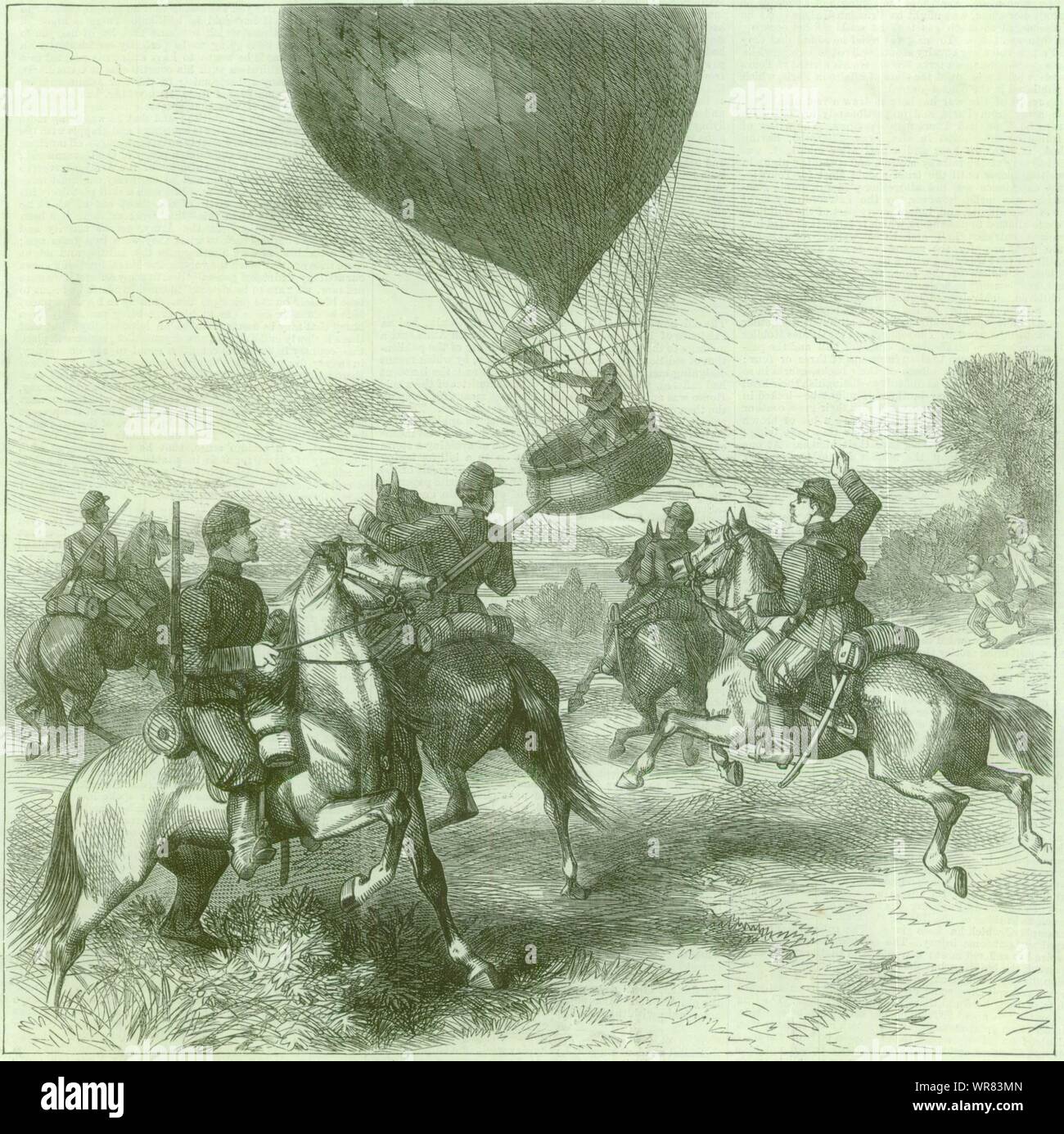 Franco-Prussian War: Issandier Paris balloon descending Dreux. Eure-et-Loir 1870 Stock Photo