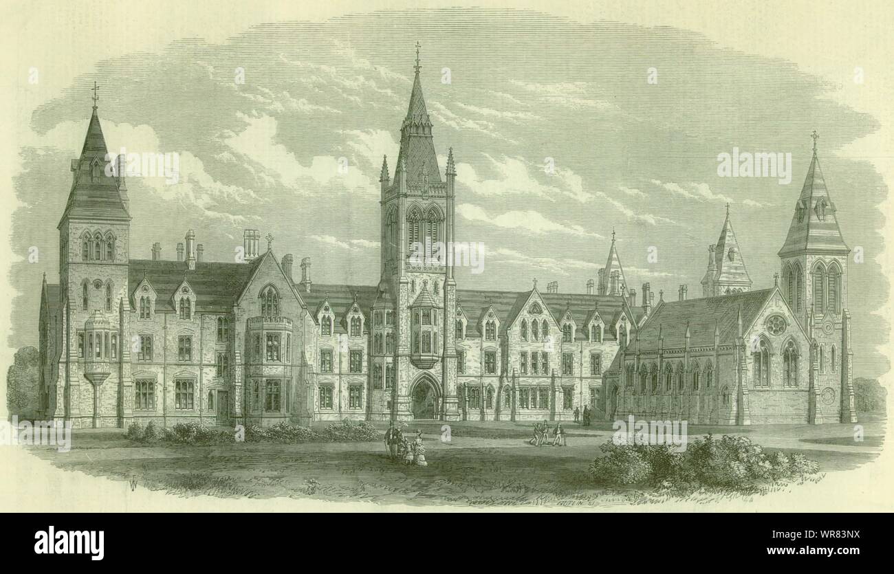 New Charterhouse School buildings at Godalming. Surrey 1872 antique ILN ...