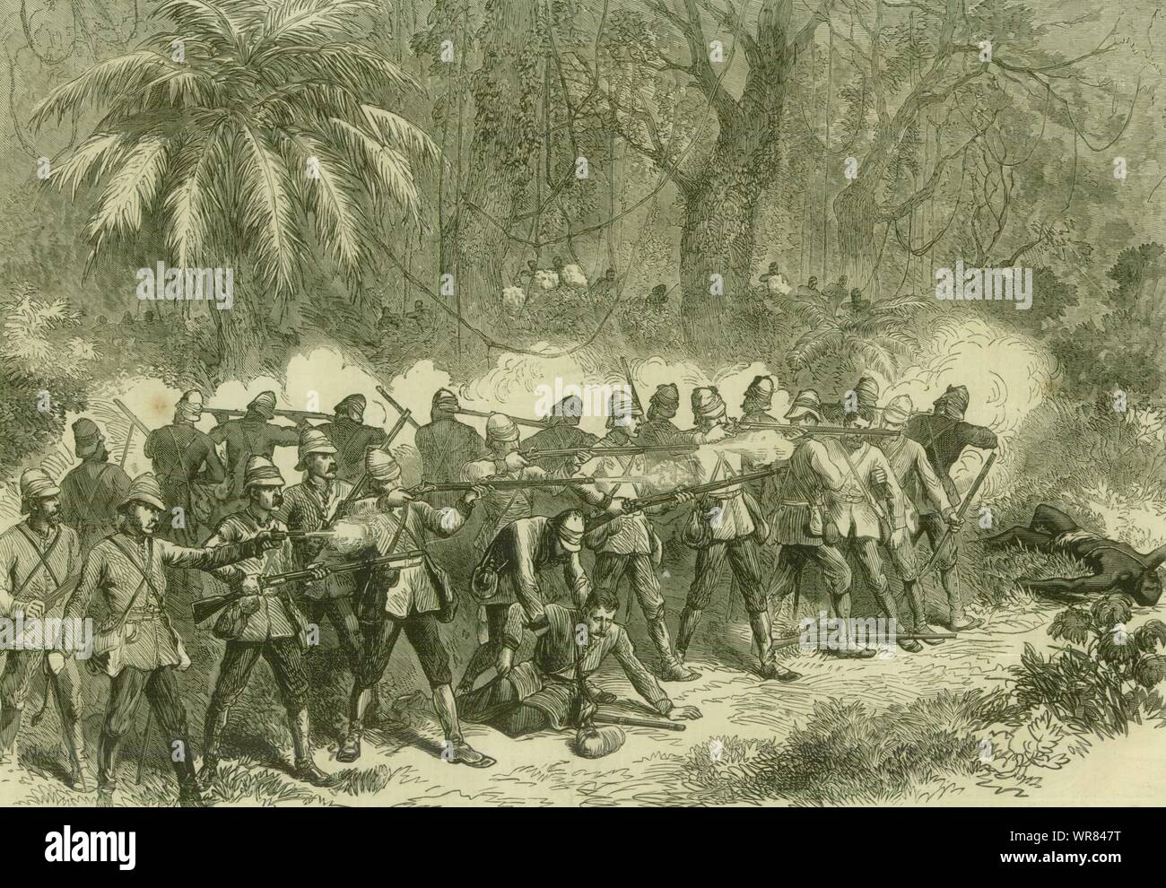 The Third Anglo-Ashanti War: The 42nd Highlanders in the front. Ghana 1874 Stock Photo