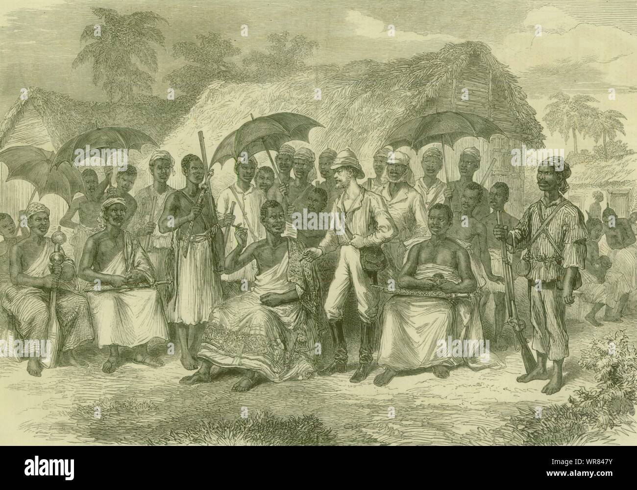 The Third Anglo-Ashanti War: A conference with a native king. Ghana 1874 Stock Photo