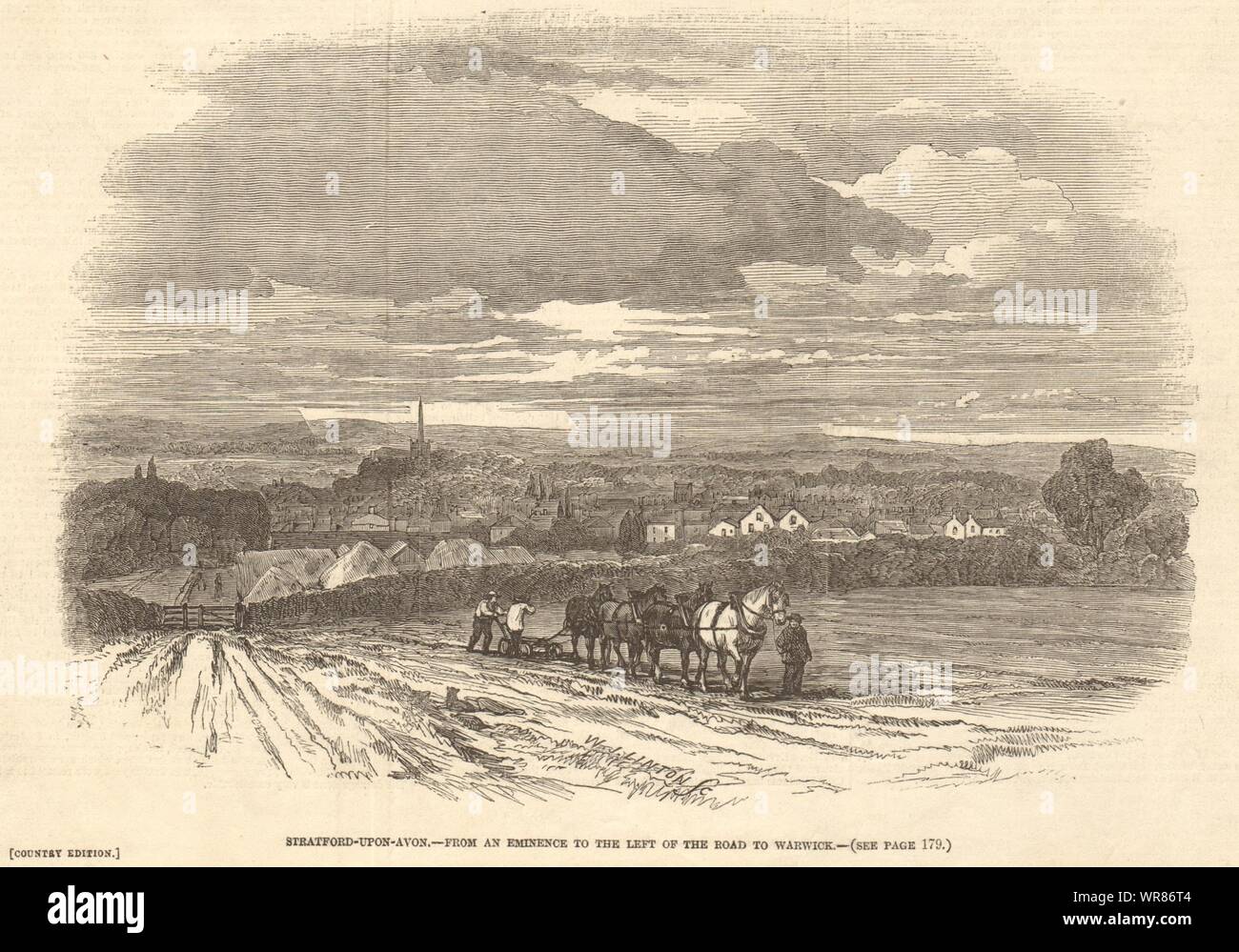 Stratford-upon-Avon - from the left of the road to Warwick. Warwickshire 1847 Stock Photo