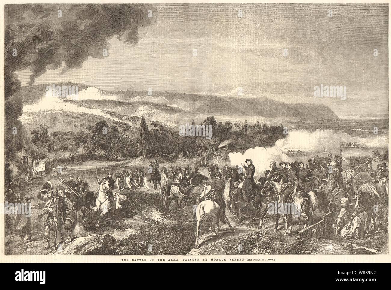 The Battle of the Alma - painted by Horace Vernet. Crimea. Militaria 1856 Stock Photo