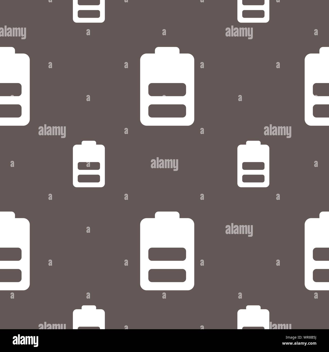 Battery half level, Low electricity icon sign. Seamless pattern on a gray background. Vector Stock Vector