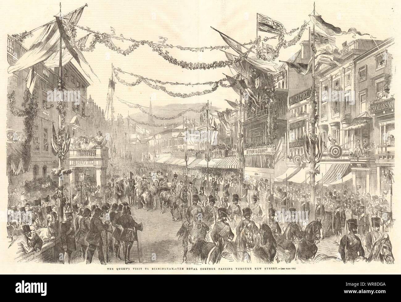 Queen Victoria cortege passing through New Street, Birmingham. Warwickshire 1858 Stock Photo