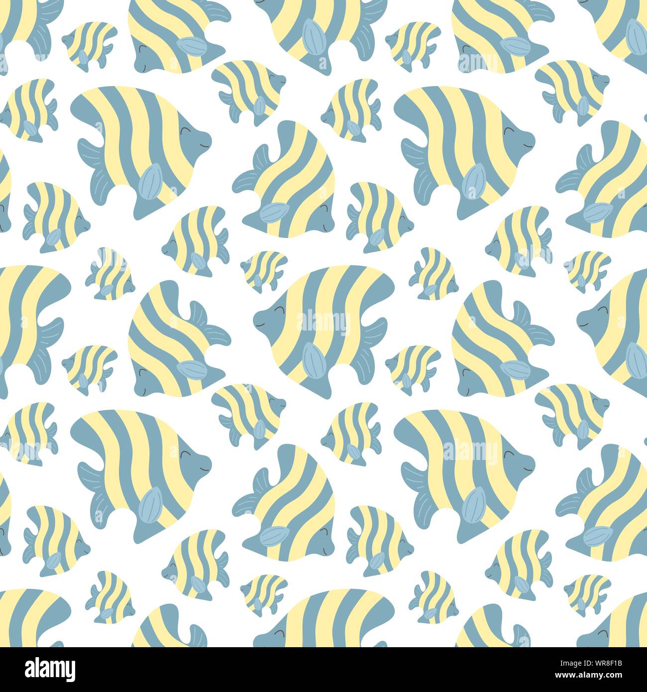 Seamless summer pattern with cute stripes fishes. Vector sea ...