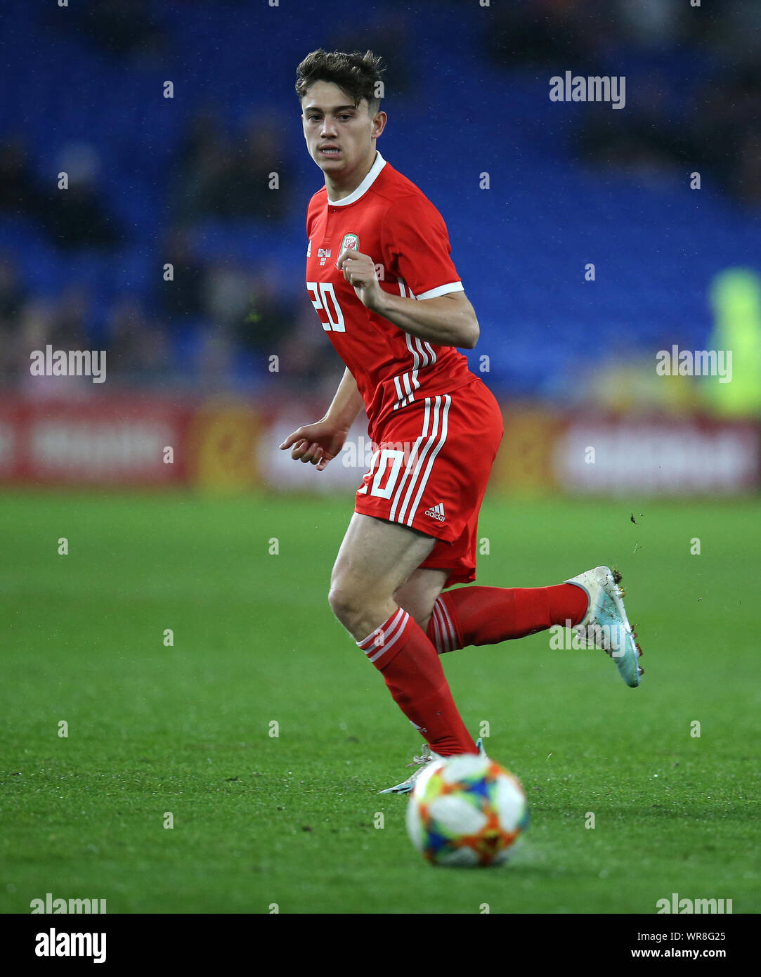 Cardiff, UK. 09th Sep, 2019. Daniel James of Wales in action. Wales v Belarus, international challenge friendly international football match at the Cardiff city stadium in Cardiff, South Wales on Monday 9th September 2019. Editorial use only. pic by Andrew Orchard/Andrew Orchard sports photography/Alamy Live News Credit: Andrew Orchard sports photography/Alamy Live News Stock Photo