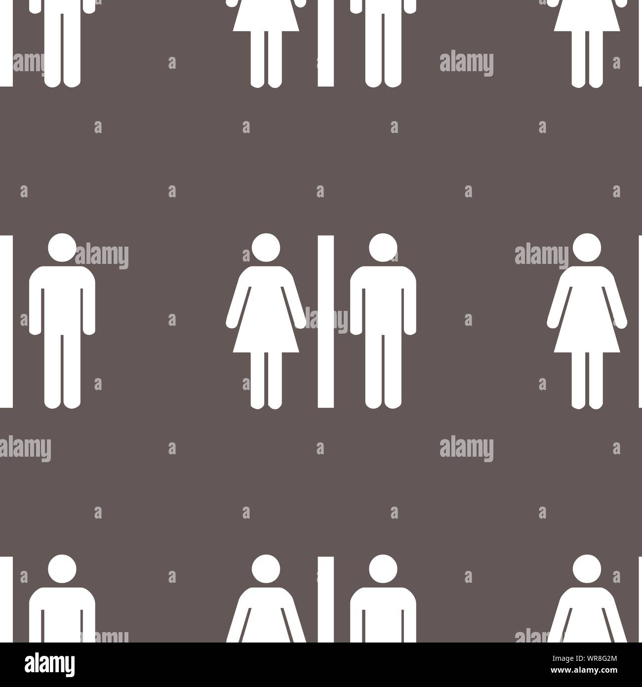 silhouette of a man and a woman icon sign. Seamless pattern on a gray ...