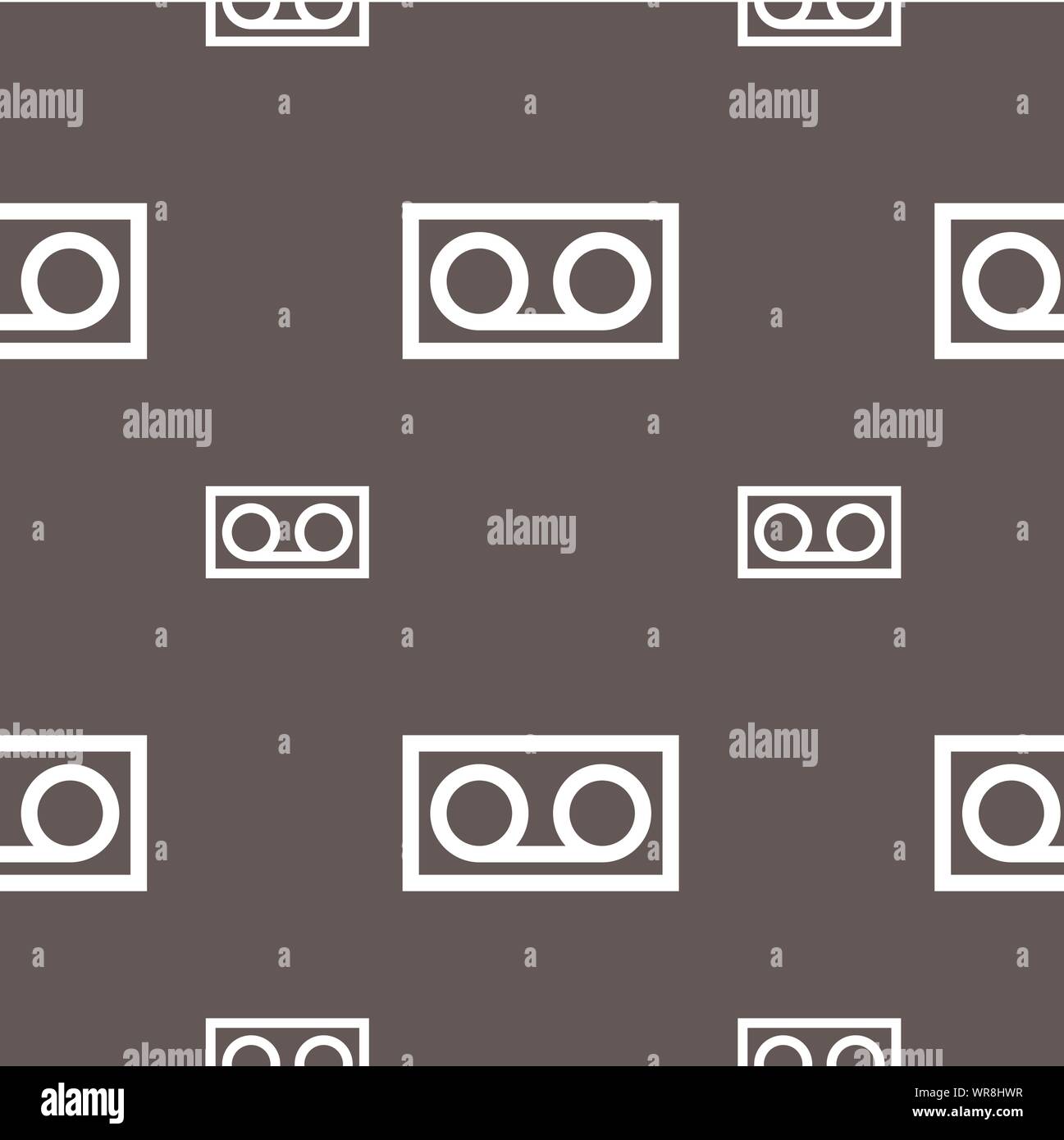 audio cassette icon sign. Seamless pattern on a gray background. Vector Stock Vector