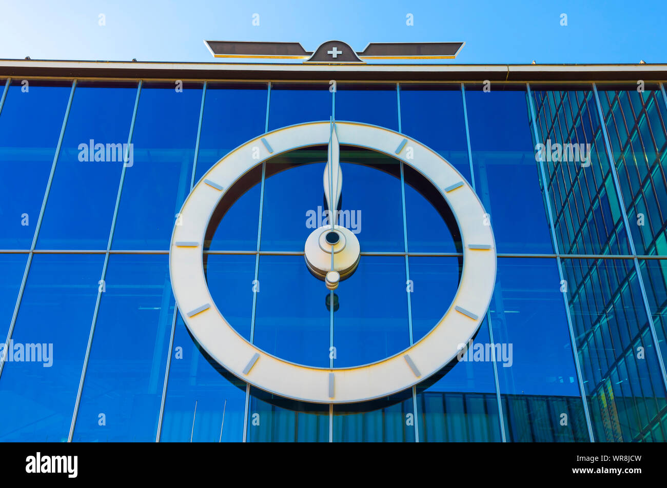 Big Clock on Glass Facade in Basel, Switzerland Stock Photo Alamy