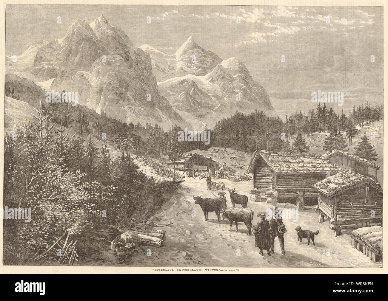 'Rosenlaui, Switzerland: winter' 1863 antique ILN full page print Stock Photo