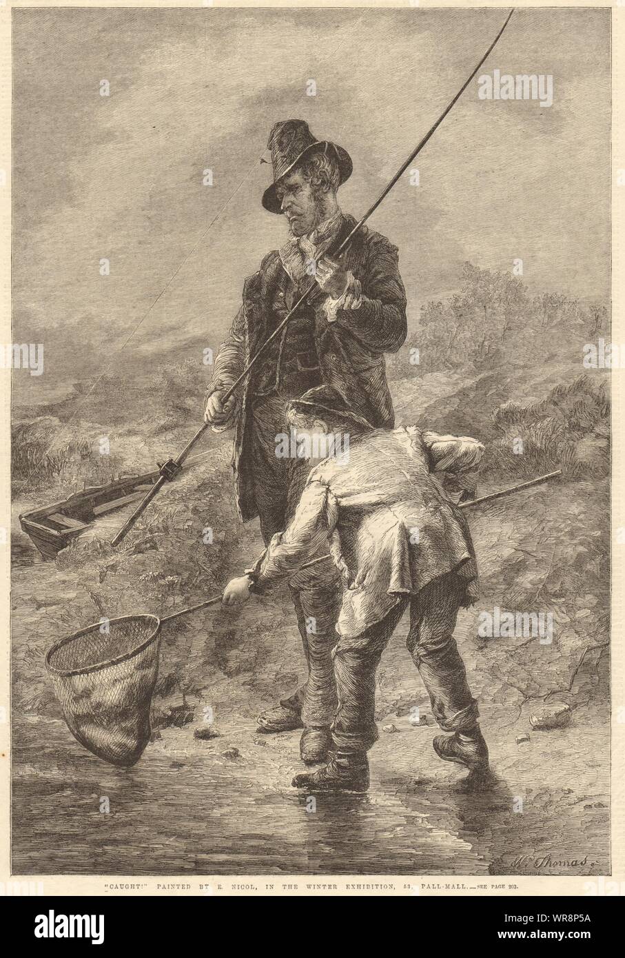 'Caught' by E. Nicol. Fishing. Family 1865 antique ILN full page print Stock Photo