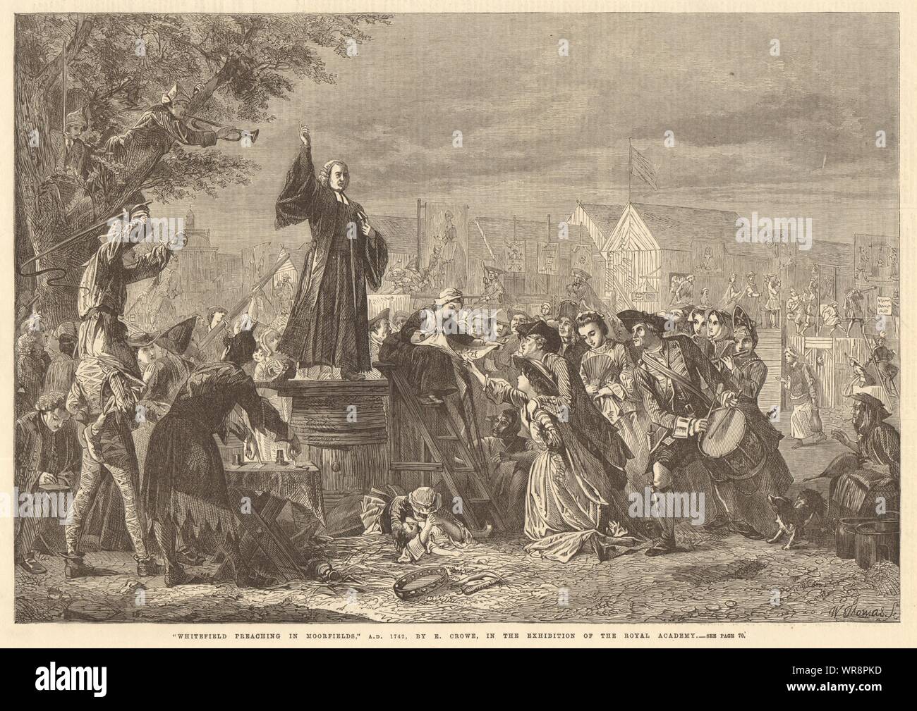 'Whitefield preaching in Moorfields' 1742, by E. Crowe. London. Clergy 1865 Stock Photo