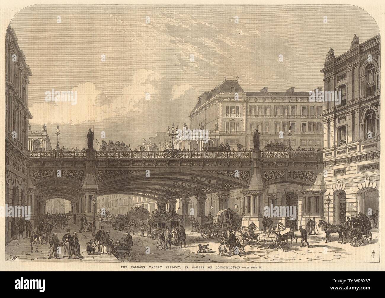 The Holborn Valley Viaduct, in course of construction. London 1867 ILN print Stock Photo
