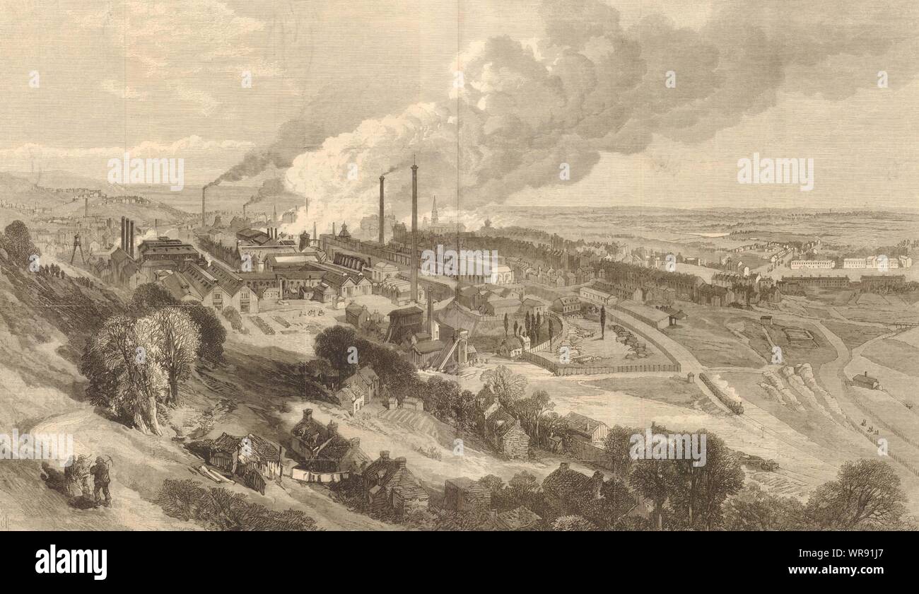 View of the Creusot colliery & ironworks, in Burgundy. Saône-et-Loire 1870 Stock Photo
