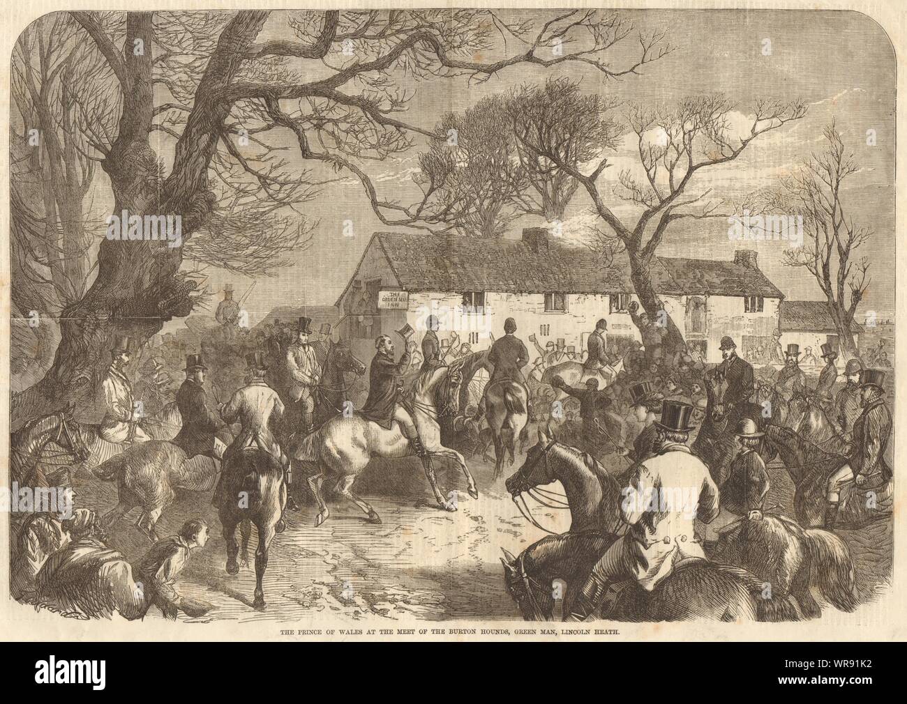 Prince of Wales. Burton hounds meet, Green Man, Lincoln Heath. Lincolnshire 1870 Stock Photo