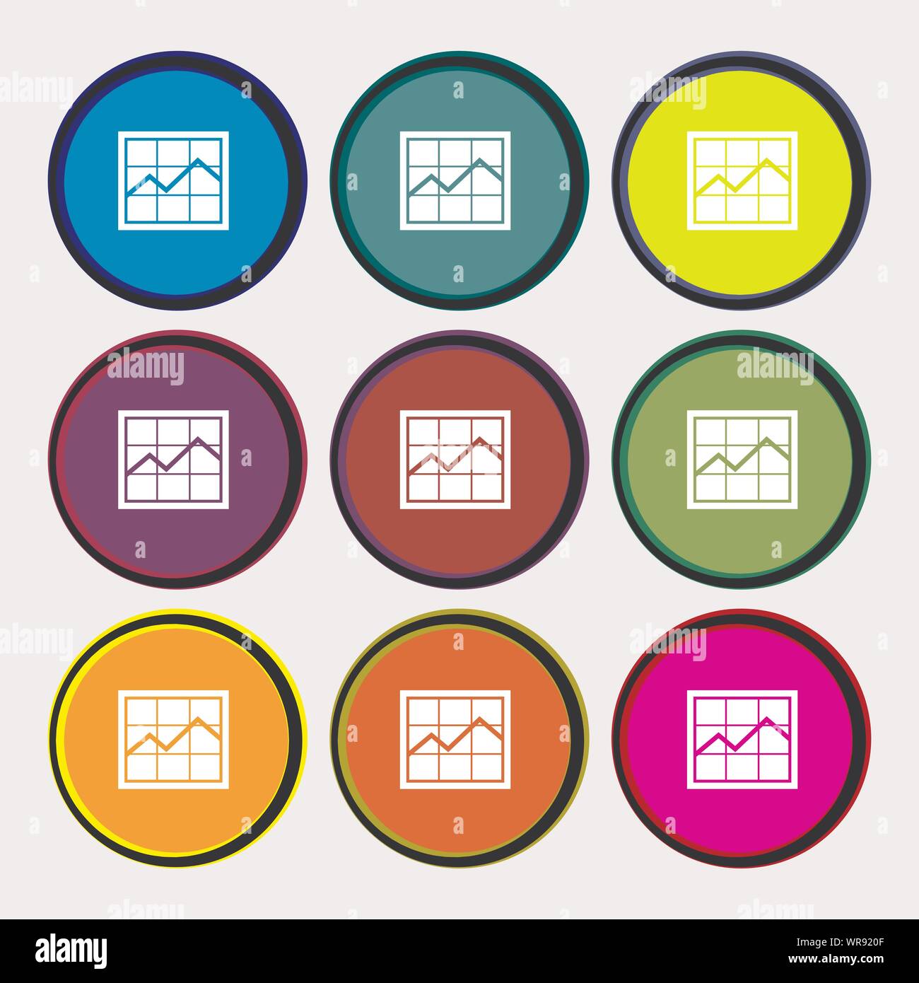 Chart icon sign. Nine multi colored round buttons. Vector Stock Vector ...