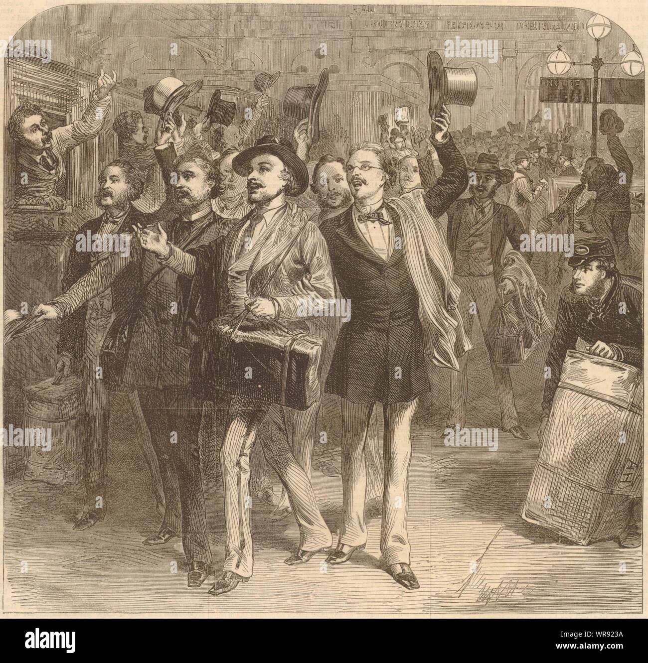 Franco-Prussian War: Prussians leaving Charing-Cross railway station London 1870 Stock Photo