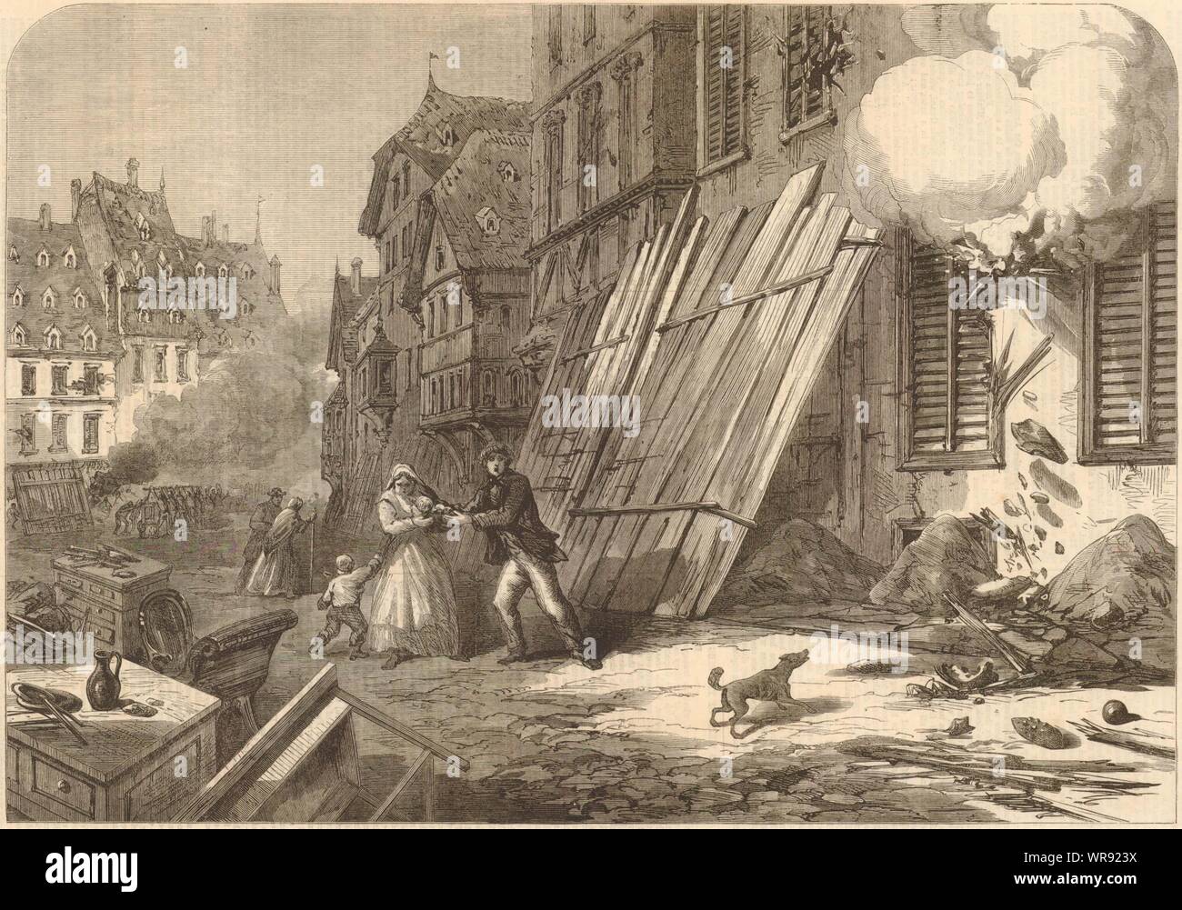 Franco-Prussian War: Streets of Strasbourg during the Siege. Bas-Rhin 1870 Stock Photo