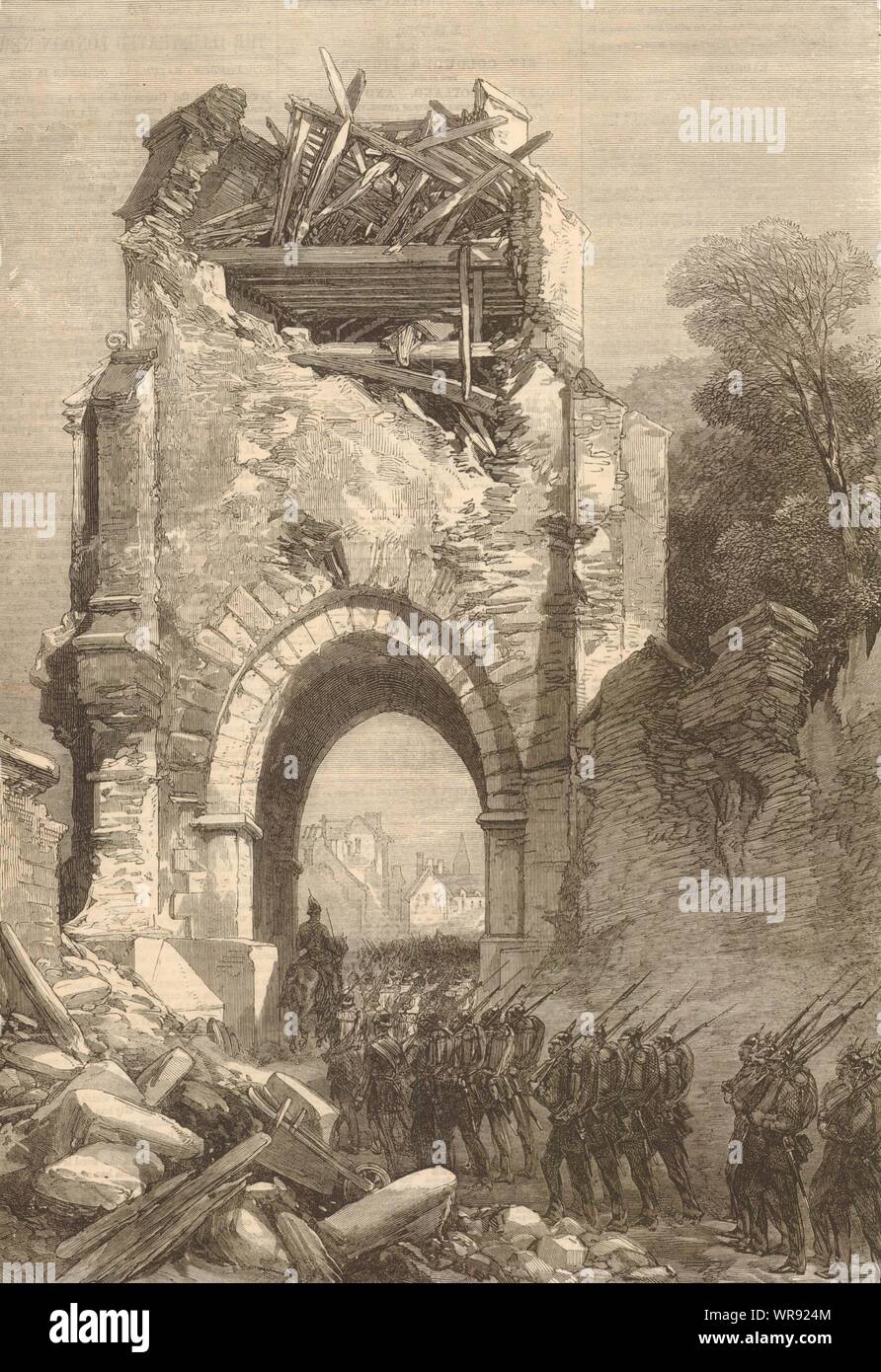 Franco-Prussian War: Fall of Strasbourg. German troops at the Porte Blanche 1870 Stock Photo