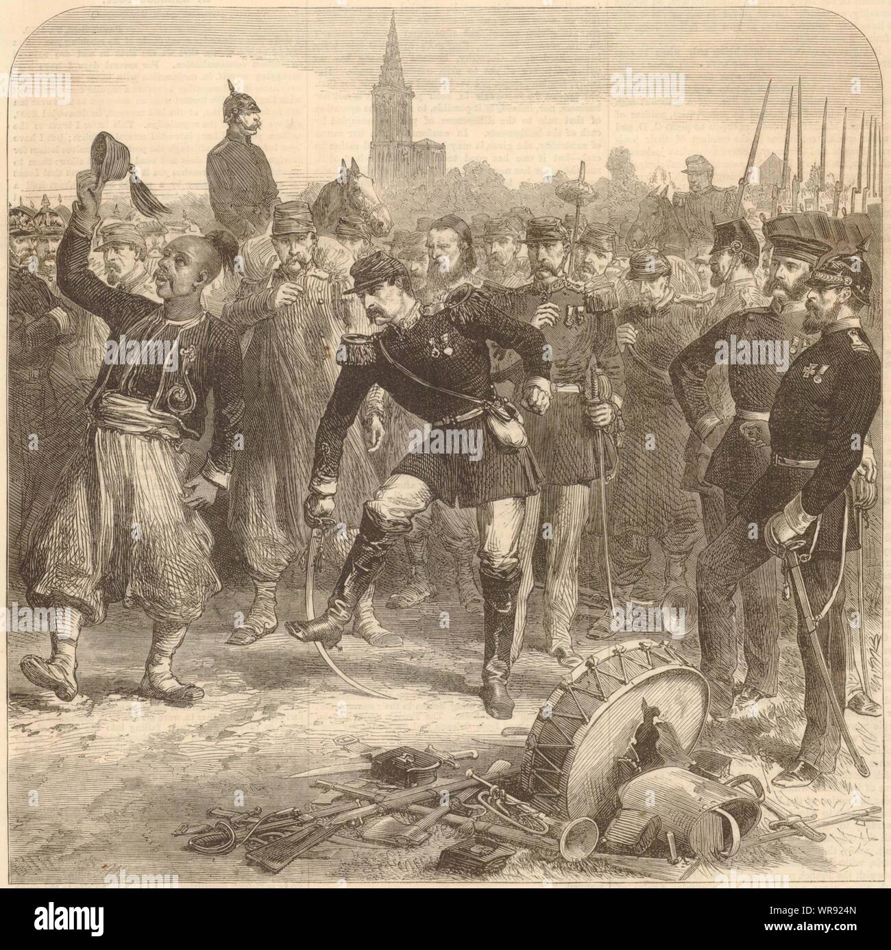 Franco-Prussian War: Fall of Strasbourg. French prisoners leaving. Bas-Rhin 1870 Stock Photo