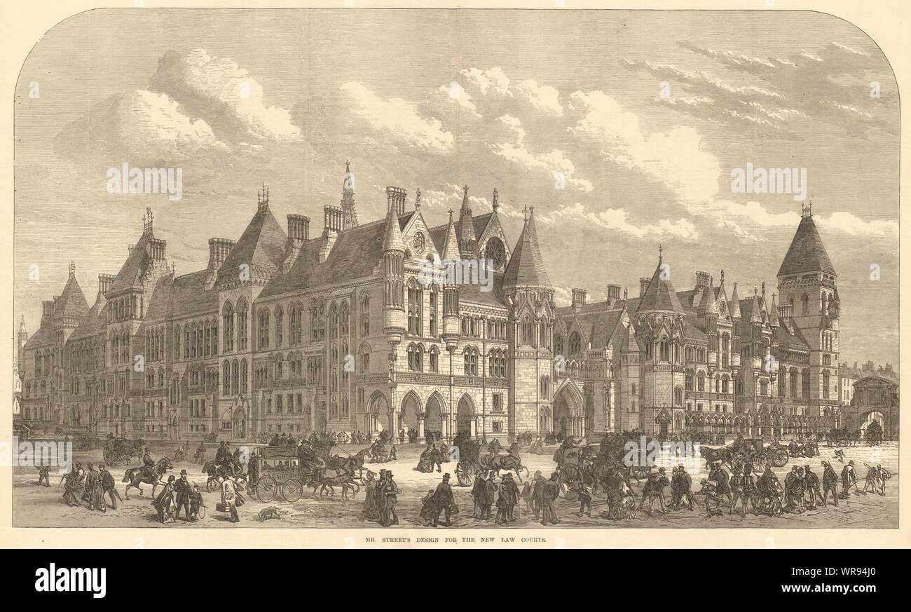George Edmund Street's design for Royal Courts of Justice, London 1872 Stock Photo