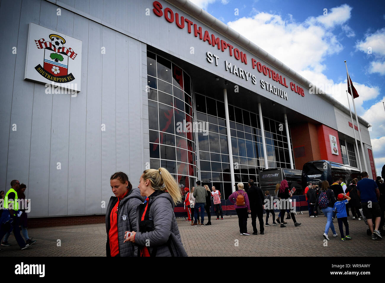 Fans arrive ahead of the match - Southampton v Huddersfield Town, Premier League, St Mary's Stadium, Southampton - 12th May 2019 Editorial Use Only - DataCo restrictions apply Stock Photo