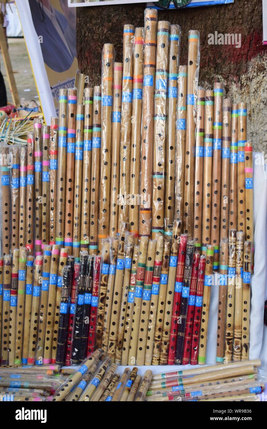 bamboo made flutes Stock Photo Alamy